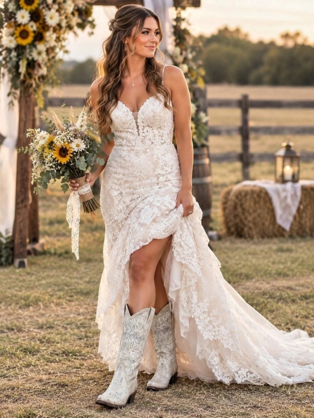 Corral A521 / 8573 Embellished Leather Western Boots Bridal White US 8.5 NWT